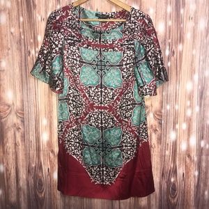 Etcetera | Red Teal Silk Shift Dress Size 10